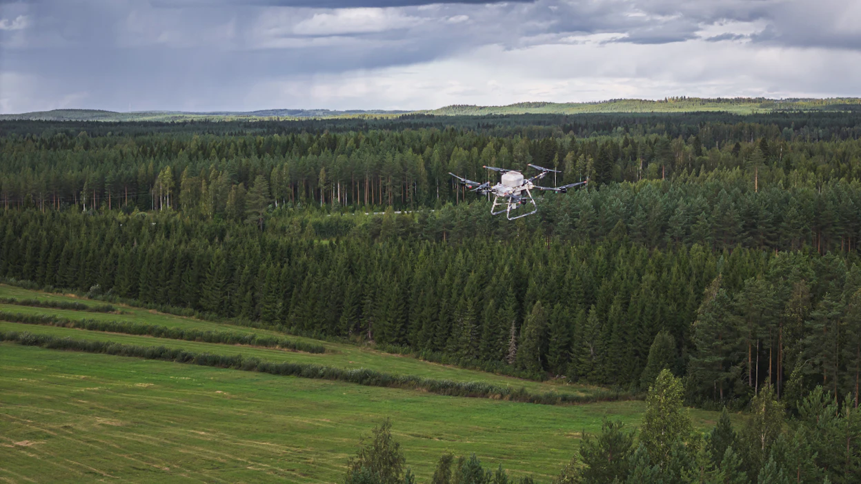 Keski-Suomessa tehdään kuluvalla maastokaudella ennätysmäärin metsien droonilannoitusta. Kuvituskuva.