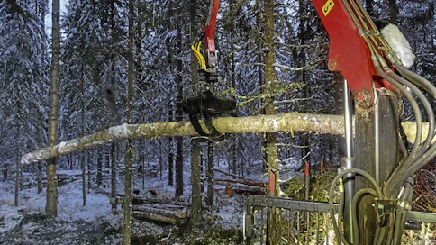 Kauempana ajourasta olevien pölkkyjen poiminnassa voidaan hyödyntää pitopuumenetelmää nosturin sijaan.