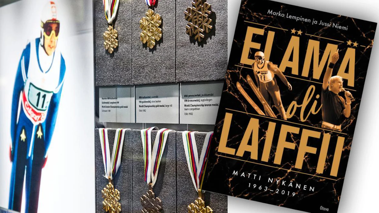 Marko Lempinen, Jussi Niemi: Elämä oli laiffii Matti Nykänen 1963–2019. 459 sivua. Otava. Kuvassa osa Matti Nykäsen mitaleista.