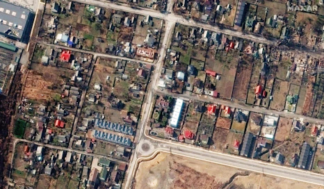 Maxar-satelliitin ottama kuva Butshan kaupungista 31. maaliskuuta. LEHTIKUVA/AFP