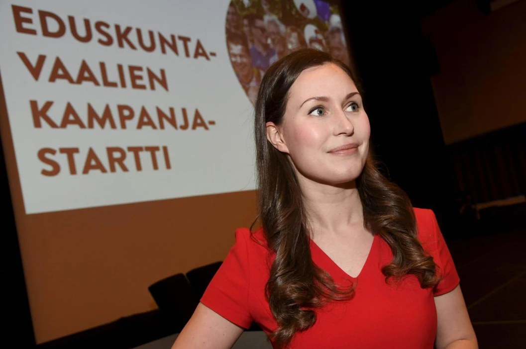 Varapuheenjohtaja Sanna Marin SDP:n eduskuntavaalien kampanja-avauksessa Helsingissä. LEHTIKUVA/Markku Ulander