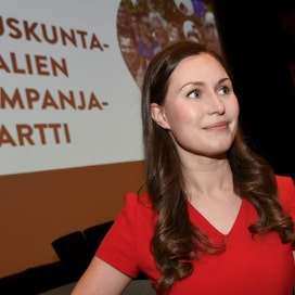 Varapuheenjohtaja Sanna Marin SDP:n eduskuntavaalien kampanja-avauksessa Helsingissä. LEHTIKUVA/Markku Ulander