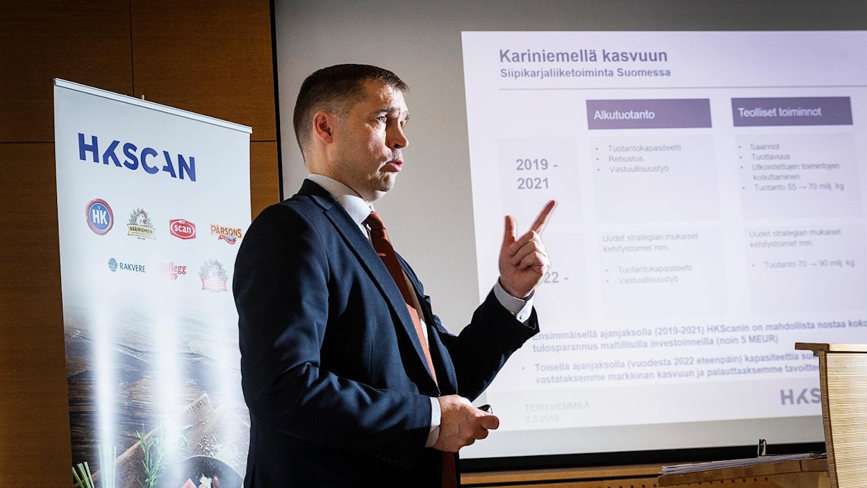 Tero Hemmilä toukokuussa HKScanin edellisessä tulosjulkistustilaisuudessa.