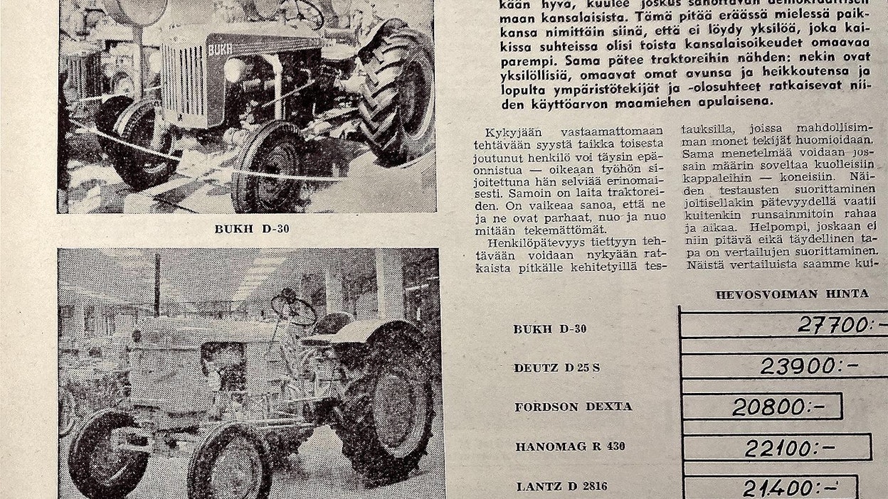 Tämä Kymmenen kevyehkön (24–30 hv) maataloustraktorin vertailu -artikkeli on alun perin ilmestynyt 7. lokakuuta 1959 Koneviestissä numero 21. Vuonna 1959 julkaistiin tämän lisäksi vastaavat vertailut sekä pienemmistä (alle 24 hv) että suuremmista (yli 30 hv) traktoreista.