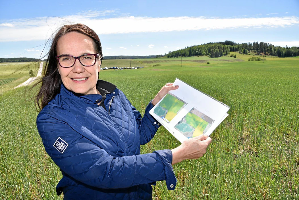 Anne Kerminen Yarasta kertoo, että satelliittikuvat voi yhdistää Yaran N-tester-tietoihin ja N-sensor-järjestelmään, jolloin täydennyslannoitus osuu tarkasti kasvien tarpeisiin.