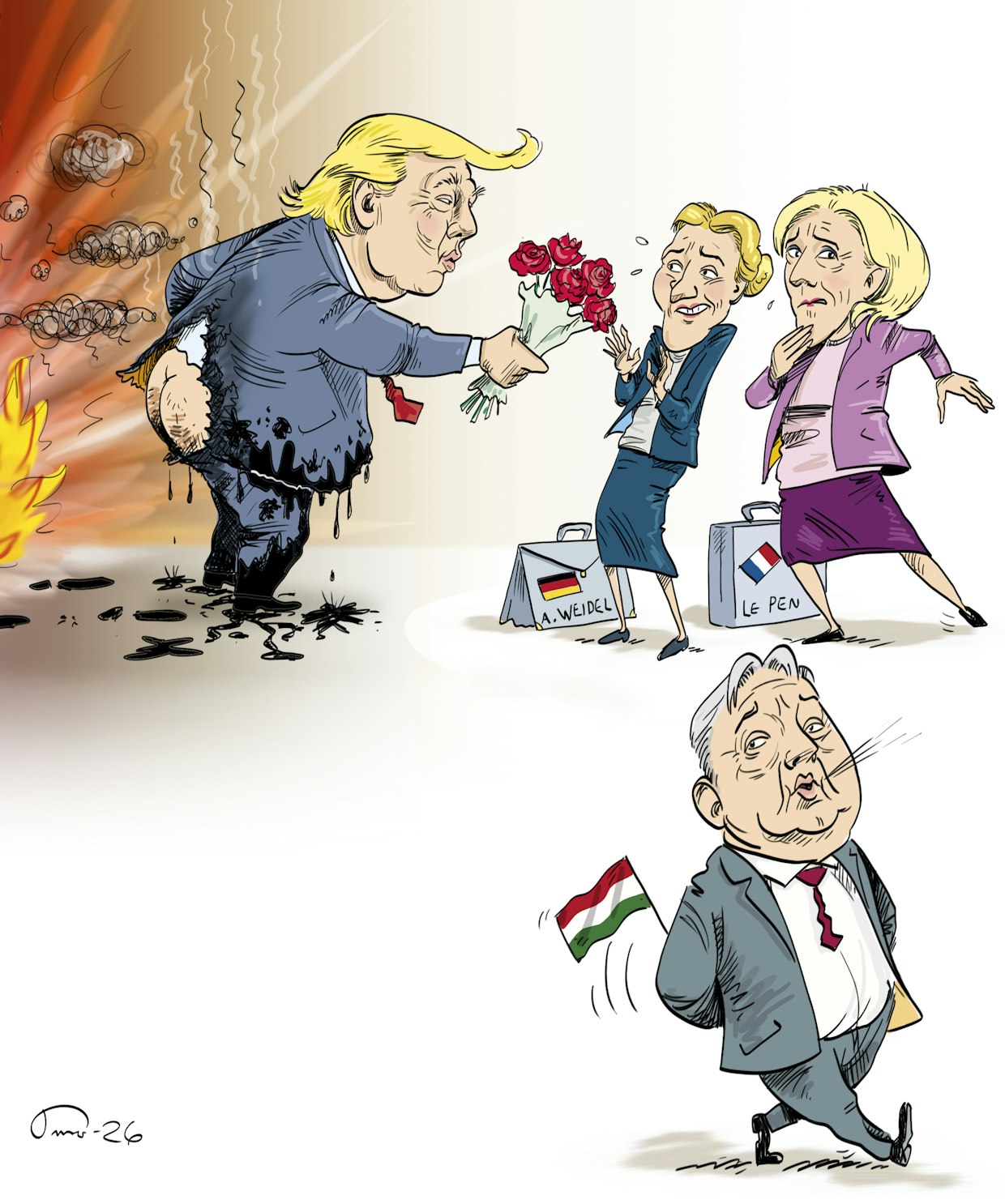 Trumpin hallinto on yrittänyt pönkittää Alice Weidelin johtamaa Saksan -, Marine Le Penin johtamaa Ranskan - ja erityisesti Viktor Orbánin johtamaa Unkarin kansallismielistä laitaoikeistoa. Nyt tästä tuesta näyttää olevan enemmän haittaa kuin hyötyä.