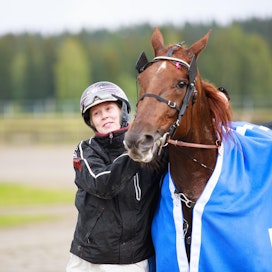 Jonna Irri huusi mielenkiintoisen hevosen talliinsa Traveran huutokaupasta. Kuvassa Jonna Finlandia-kutsun saaneen Majestic Manin kanssa.