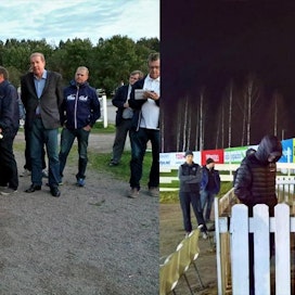 Vasemmassa kuvassa Markku Nieminen valitsee lähtöratoja Suureen Suomalaiseen Derbyyn Vermossa. Oikealla puolella Nieminen valitsemassa lähtörataa Killerillä.