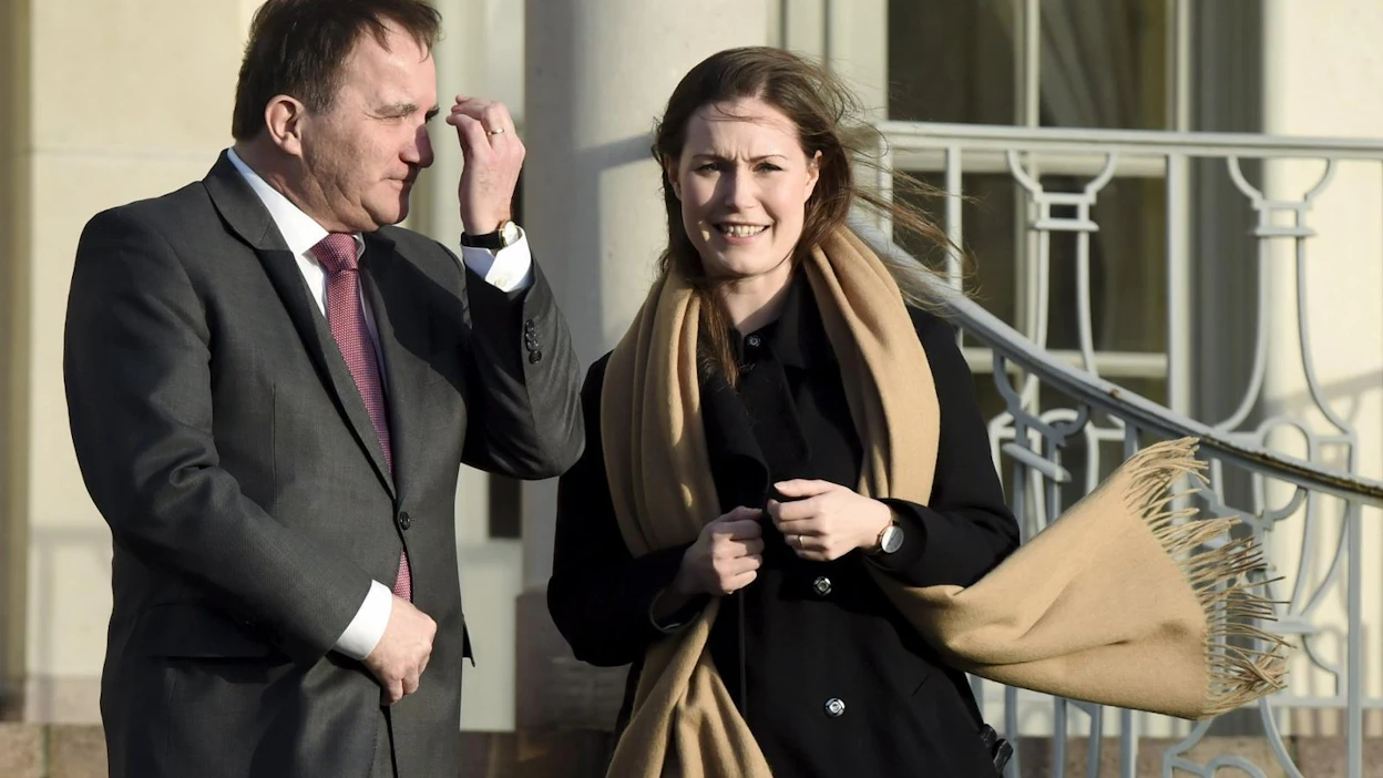 Pääministeri Sanna Marin ja Ruotsin pääministeri Stefan Löfven tapasivat Ruotsissa. LEHTIKUVA / MARKKU ULANDER