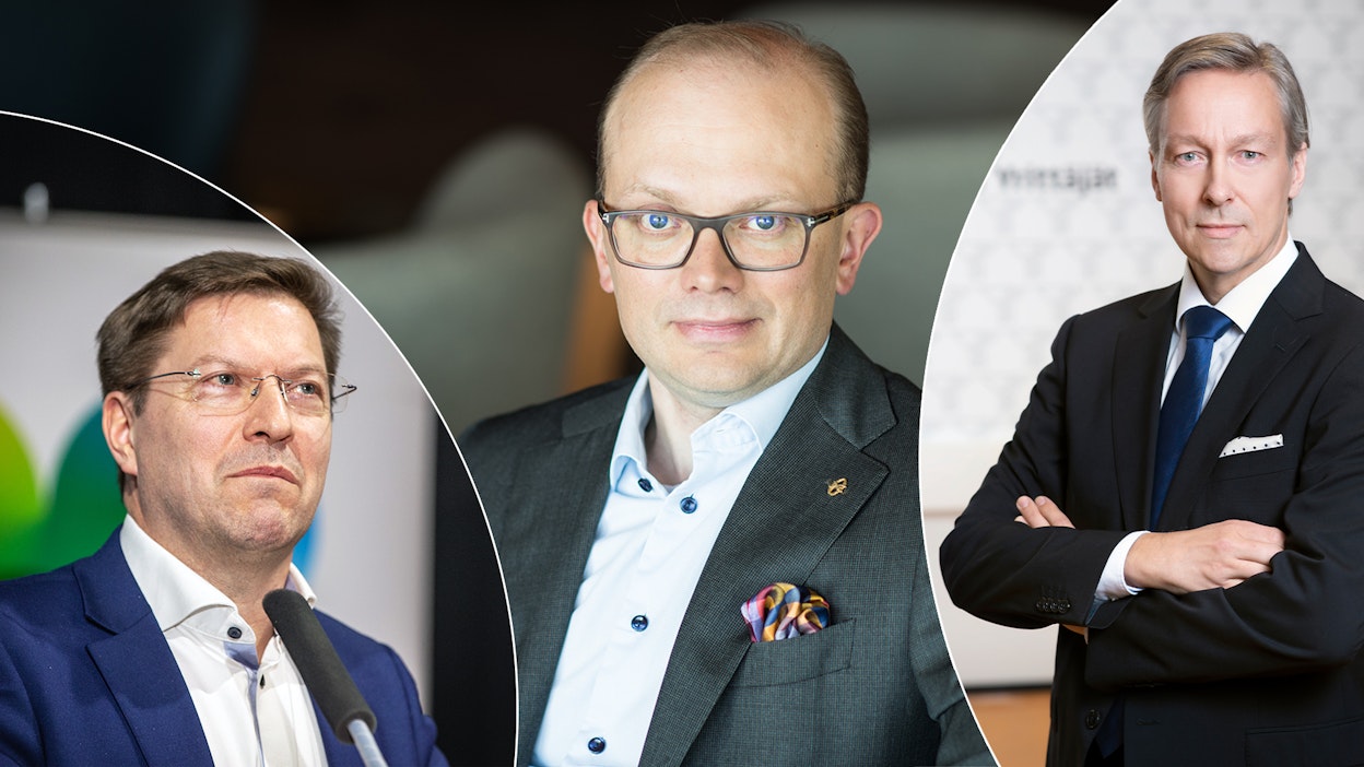 MTK:n Jyrki Wallin, EK:n Penna Urrila ja Suomen yrittäjien Petri Malinen.