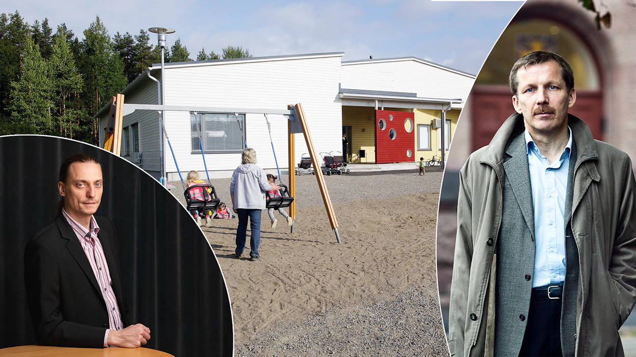 Piispa Jukka Keskitalo (oik.) kritisoi yhdenvertaisuusvaltuutetun antamia suosituksia päiväkodille. Ylitarkastaja Matti Jutila (vas.) toimii tapauksen esittelijänä. Kuvituskuva.