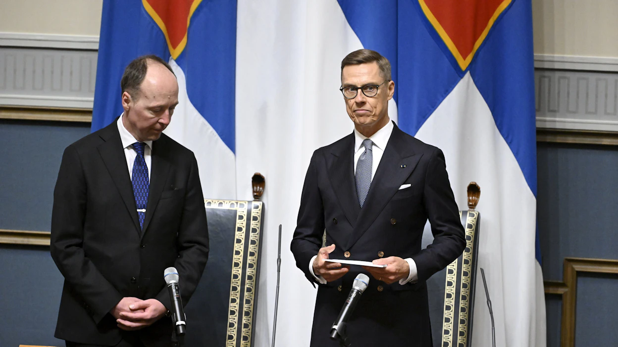Presidentti Alexander Stubb (oik.) pitää eduskunnalle puheen ja julistaa valtiopäivät avatuiksi. Eduskunnan puolesta presidentin puheeseen vastaa puhemies, perussuomalaisten Jussi Halla-aho. Arkistokuva.