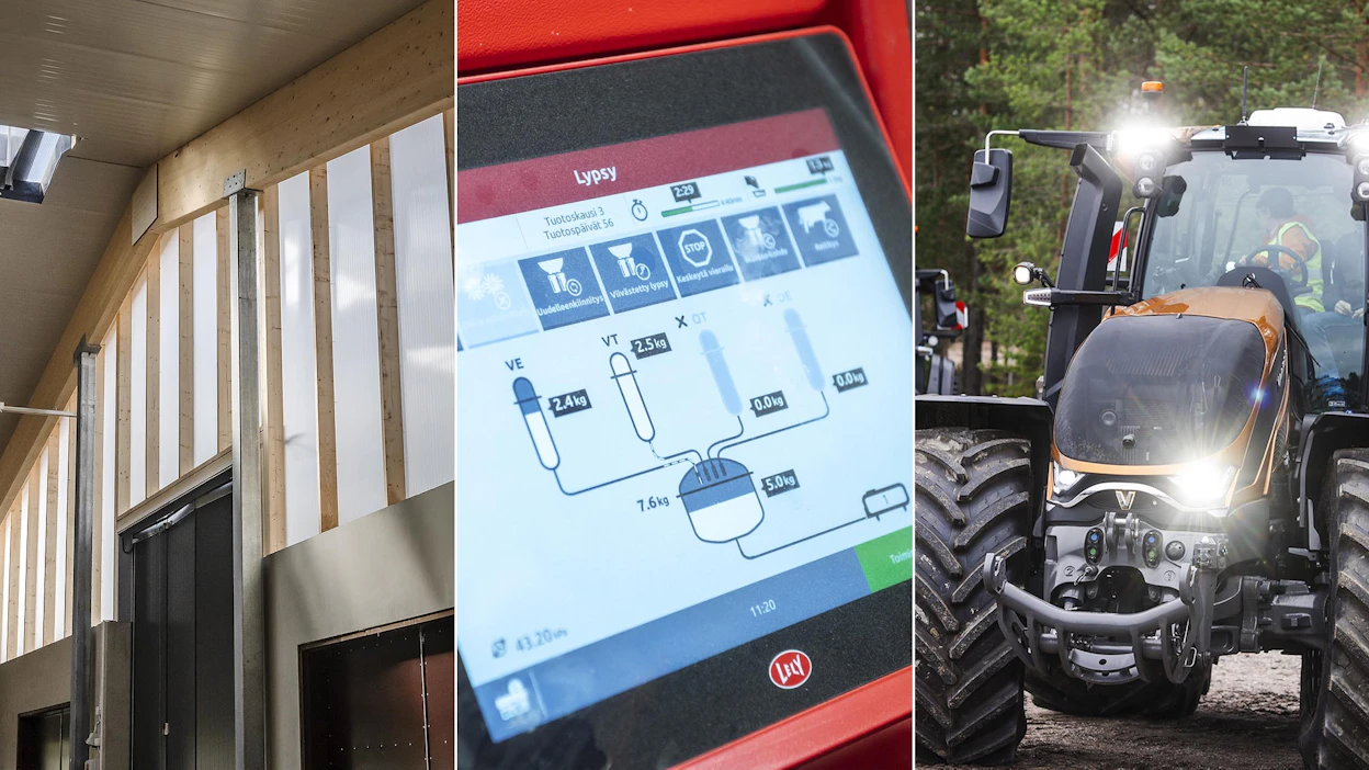 Esimerkiksi traktoreita tai lypsyrobotteja voi vuokrata. Vuokrakoneelle ei tarvitse vakuuksia, jolloin muihin investointeihin voi jäädä enemmän pelivaraa.