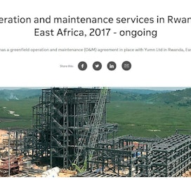 Turvevoimalan rakentaminen Ruandaan alkoi vuonna 2017 ja sen oli määrä aloittaa toimintansa 2020.
