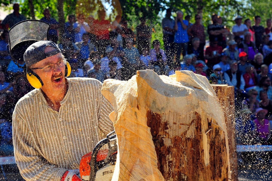Antero Voutilainen Karhufestivaalien veistokilpailussa 2015.