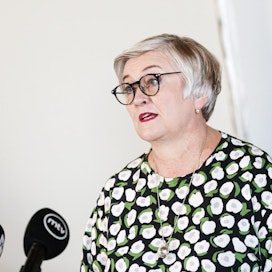 Eduskunnan puhemies Anu Vehviläinen (kesk.) piti tiedotustilaisuuden, jossa kerrottiin eduskunnan työskentelyn järjestelyistä syysistuntokaudella.