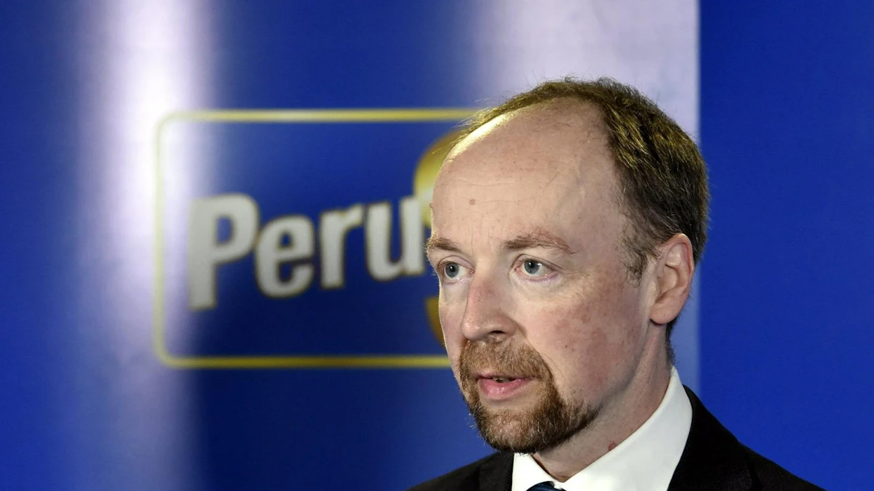Perussuomalaiset kertoi kuntavaaliohjelmastaan, kuvassa puheenjohtaja Jussi Halla-aho. Lehtikuva / Jussi Nukari