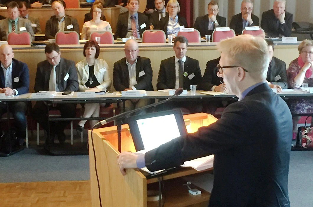 Maatalousministeri Kimmo Tiilikainen puhui MTK:n valtuuskunnassa tiistaina Jyväskylässä.