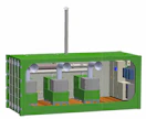 CAD-piirros kolmen turbiiniyksikön kontista, jolloin sähköä saadaan maksimissaan 90 kW, 30 kW kustakin yksiköstä. Kaikkia yksiköitä ohjataan samalla keskuksella.