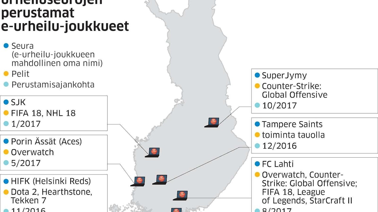 Perinteiset suomalaiset urheiluseurat ovat perustaneet elektronisen urheilun joukkueita loppuvuodesta 2016 alkaen.