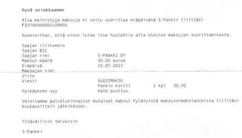 MT:n lukijan saama karhukirje S-pankilta.