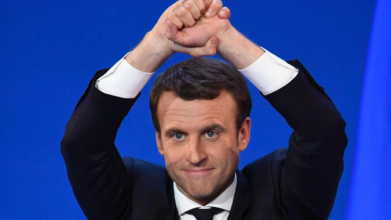 Emmanuel Macron voitti presidentinvaalien avauskierroksen, ja elkeet olivat sen mukaiset. LEHTIKUVA/AFP