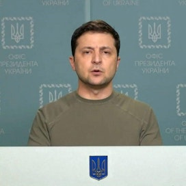 Ukrainan presidentti Volodymyr Zelenskyi presidentti lehdistötilaisuudessa. LEHTIKUVA / AFP