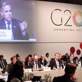 20 johtavan talousmahdin valtiovarainministerit ja keskuspankkien johtajat olivat viikonloppuna koolla Argentiinan Buenos Airesissa. LEHTIKUVA/AFP