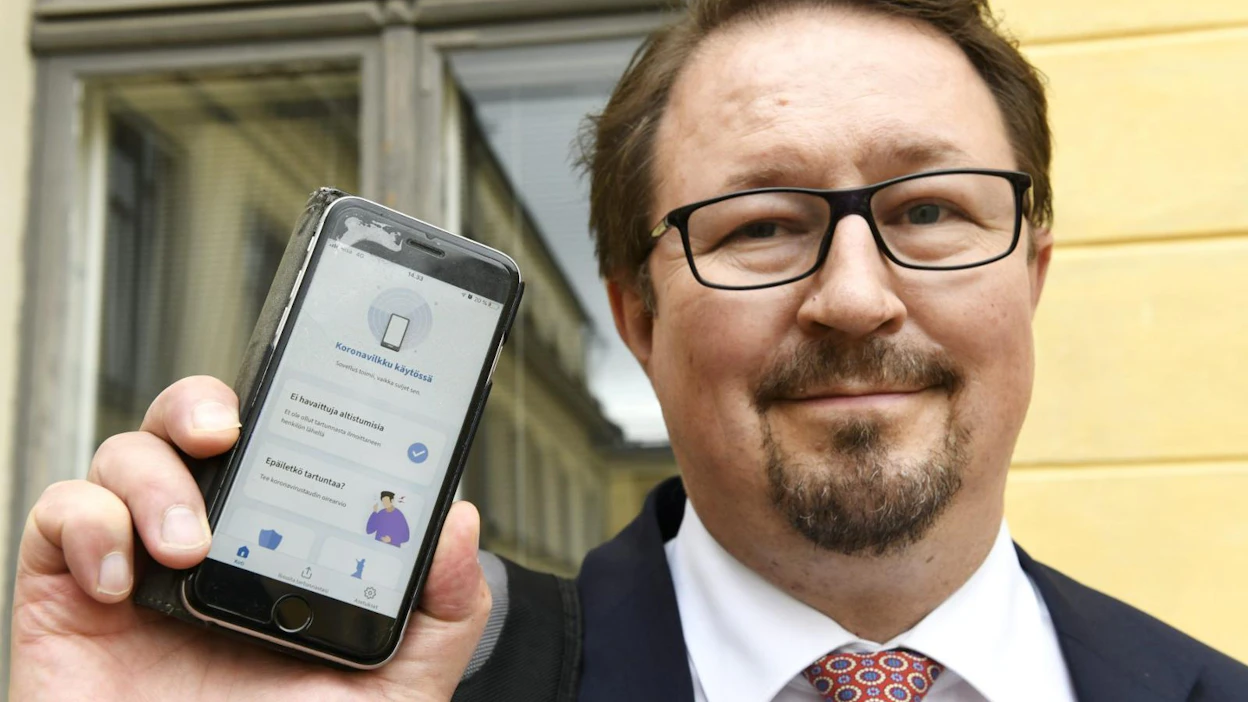 THL:n johtaja Mika Salminen Koronavilkku-sovelluksen julkistustilaisuudessa Helsingissä 31. elokuuta 2020.
