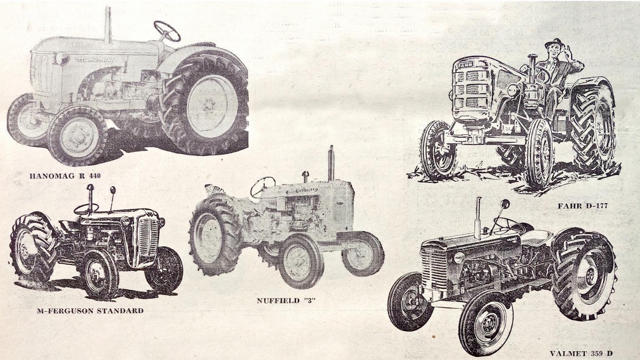 Keskisuurten (31-42) maataloustraktorien vertailu vuodelta 1959 - mukana olevat traktorit (kts. myös kuvakarusellin ensimmäinen kuva).
