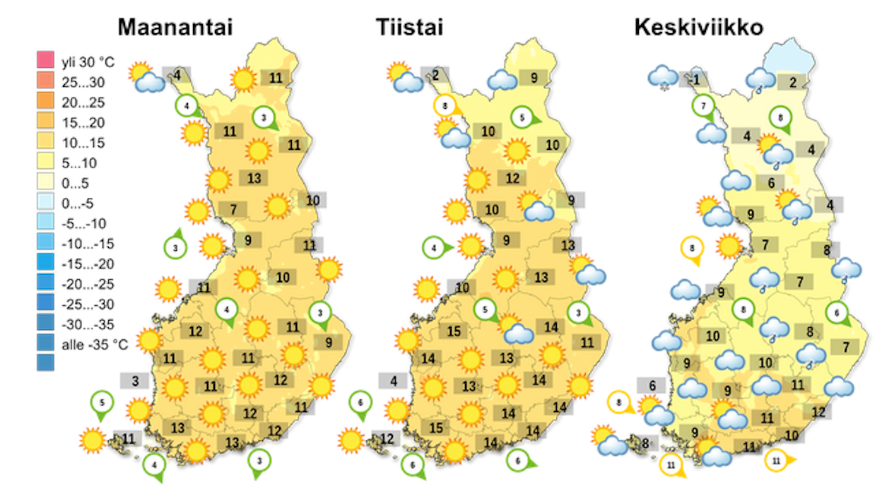 Säät kylmenevät viikon edetessä.