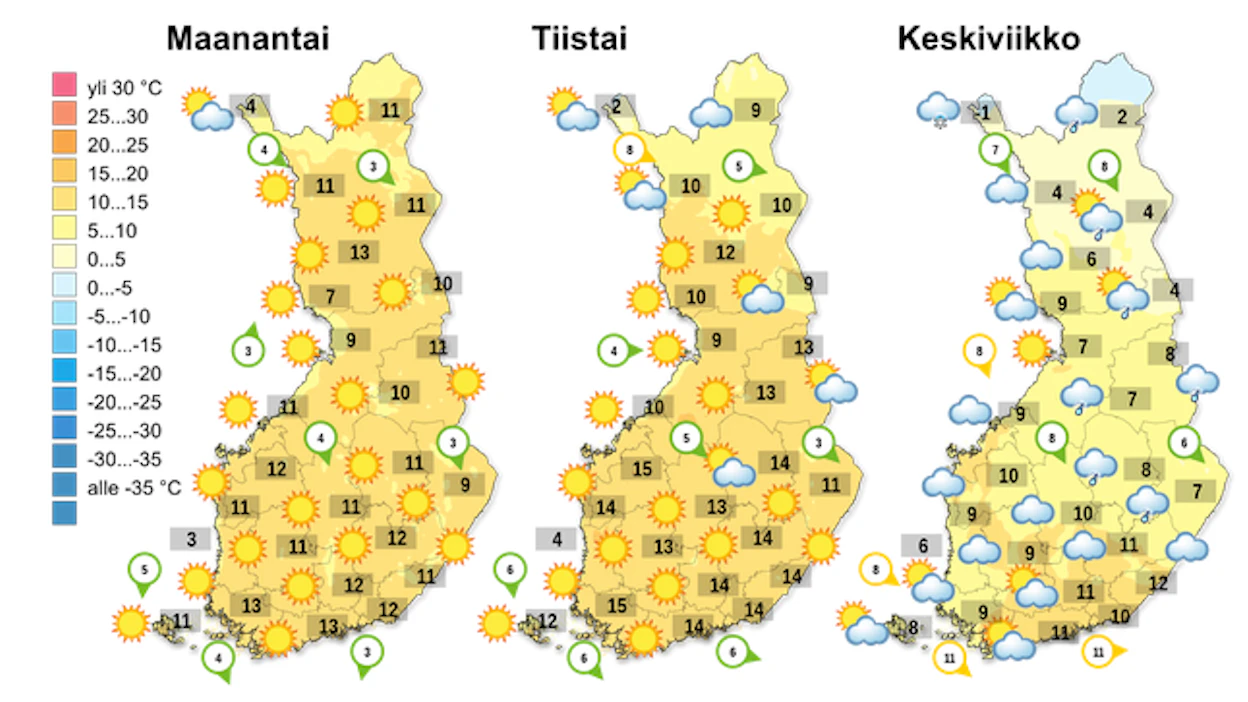 Säät kylmenevät viikon edetessä.
