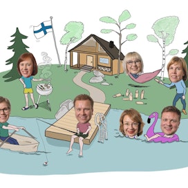 Ministereistä mökillä viihtyvät ainakin Krista Mikkonen, Sirpa Paatero, Antti Kaikkonen, Tytti Tuppurainen, Aino-Kaisa Pekonen, Ville Skinnari ja Anna-Maja Henriksson.