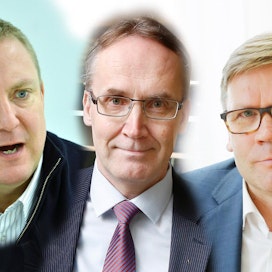 Keskon pääjohtaja Mikko Helander (oik.) keräsi viime vuonna eniten tuloja kauppajättien korkeimmista johtajista.