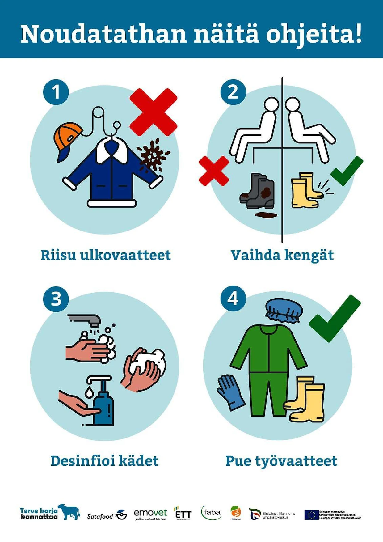 Terve karja kannattaa -hankkeessa on tehty opastauluja, jotka voi tulostaa ja viedä navetalle.