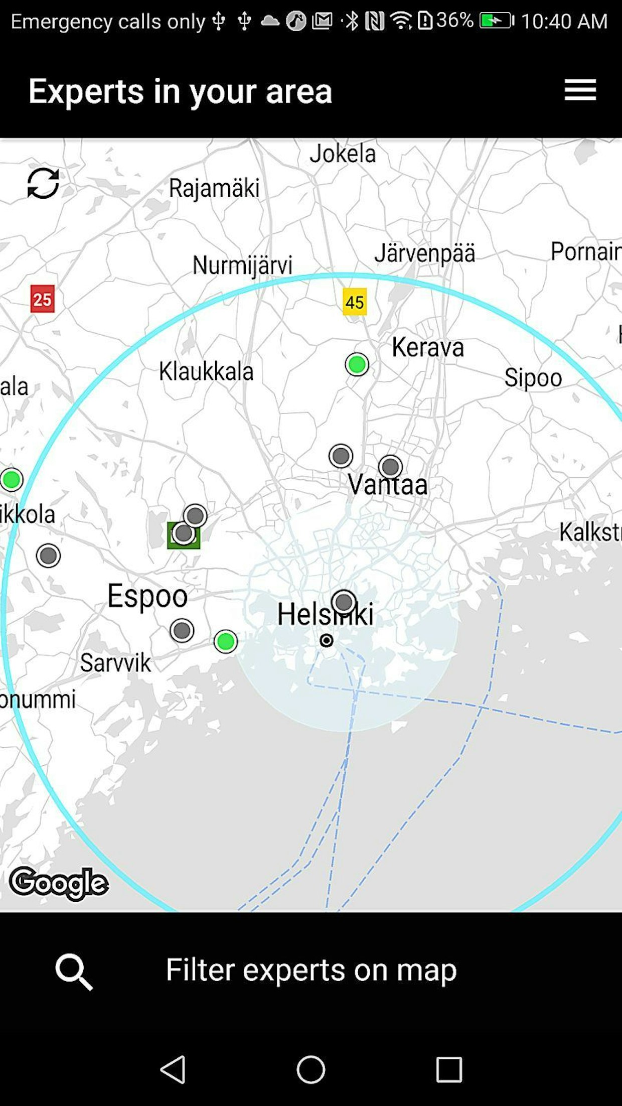 Palvelun karttanäkymä näyttää tarjolla olevien koneiden sijainnin. Kohdetta klikkaamalla saa näkyviin vuokrattavan koneen tiedot.
