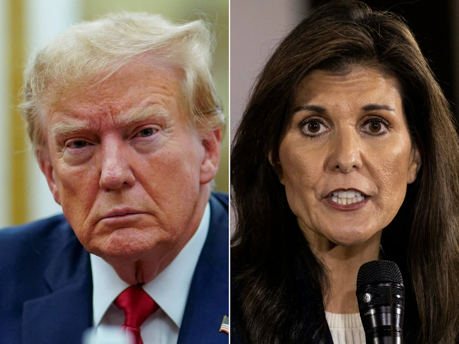 Entinen YK-lähettiläs Nikki Haley on nyt ainoa vakavasti otettava vastaehdokas ex-presidentti Donald Trumpille. Kisa jatkuu tiistaina New Hampshiressa. LEHTIKUVA/AFP.