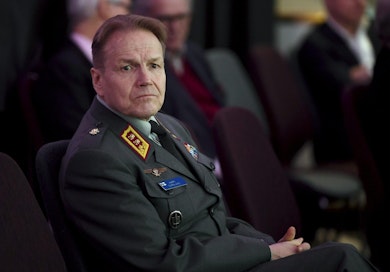 Puolustusvoimien tiedustelupäällikkö Harri Ohra-aho Paasikivi-Seuran kokouksessa Helsingissä maaliskuussa 2018. LEHTIKUVA / ANTTI AIMO-KOIVISTO