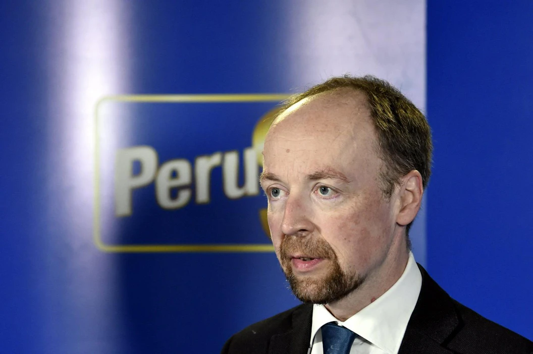 Perussuomalaiset kertoi kuntavaaliohjelmastaan, kuvassa puheenjohtaja Jussi Halla-aho. Lehtikuva / Jussi Nukari