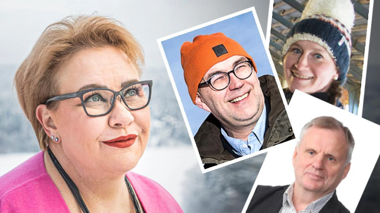 Eri alojen edustajat kommentoivat europarlamentaarikko Sirpa Pietikäisen (vasemmalla) politiikassaan ajamia asioita. Oikealla alhaalla metsänomistaja Pekka Lehto, keskellä maa- ja metsätalousyrittäjä Mikko Tiirola ja ylhäällä kotieläintilallinen Sari Jaakola.