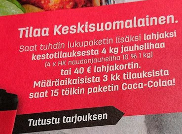 Kestotilaajat voivat valita jauhelihan ja lahjakortin välillä. Määräaikaiset tilaajat saavat vain limsaa.