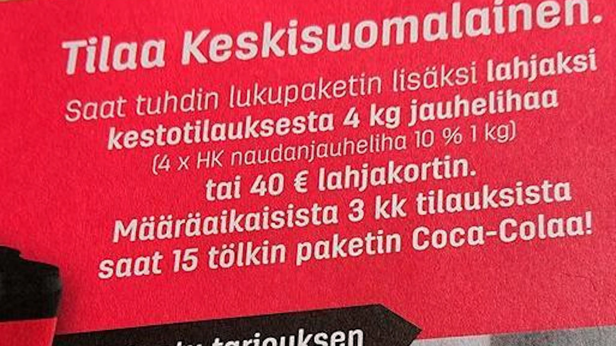 Kestotilaajat voivat valita jauhelihan ja lahjakortin välillä. Määräaikaiset tilaajat saavat vain limsaa.