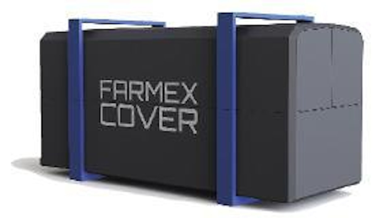KoneAgriassa esiteltävä Farmex Cover suojaa farmisäiliötä sekä säältä että varkailta,  samalla tuote toimii myös vaatimusten mukaisena valuma-altaana. Mallisuojattu tuote sopii yleisimmille säiliömalleille.