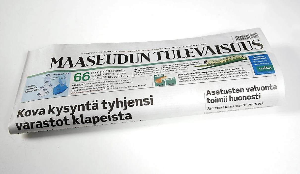 Maaseudun Tulevaisuus lehti, kuvattu mediakorttiia varten.