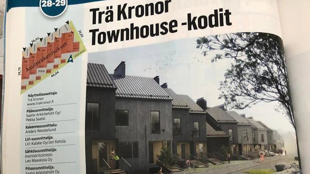 Trä Kronorin Townhouse -kotien piti valmistua Tuusulan asuntomessukohteena jo viime syksynä. Kuudesta asunnosta kolmelle on ostaja. Rakennuskohteen kaikki asunnot ovat yhä kesken.