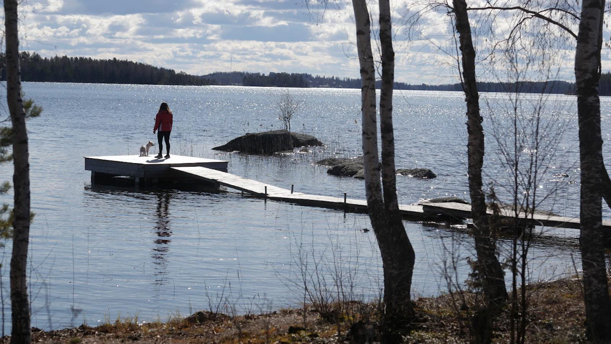 Moilasten mökin rannasta avautuu näkymä Liekunelle. Vain elämää -sarjasta tuttu Satulinna sijaitsee linnuntietä pitkin muutaman kilometrin päässä.