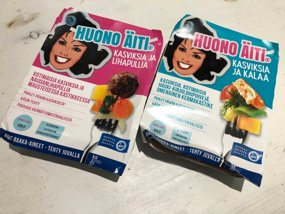 Huono äiti käytti Bisnes Finlandin tuen valmisruokabrändin suunnitteluun. Huono Äiti -valmisruokaa brändättiin maanantaina toimittamalla näytteitä toimittajien kotiovelle. Nämä annokset ilmestyvät S-ryhmän kauppoihin huomenna.