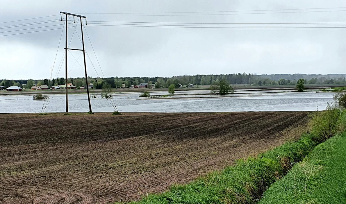 Lapuanjoki tulvii Härmän aukeilla Liinamaan tienoilla. Kuva on otettu lauantaina 22.5.