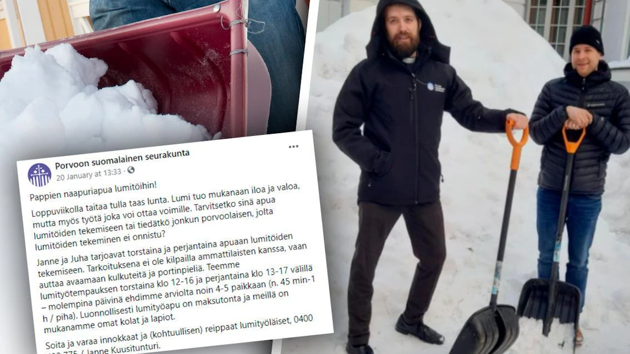 Juha Takala (vas.) ja Janne Kuusitunturi ilmottavat olevansa "innokkaita ja kohtuullisen reippaita lumityöläisiä".