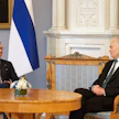 Presidentti Alexander Stubb kommentoi Ukrainan sotaa Liettuassa maan presidentin Gitanas Nausedan kanssa pidetyssä tiedotustilaisuudessa. AFP / LEHTIKUVA.